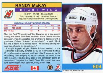 1991-92 Score Canadian English #604 Randy McKay Back