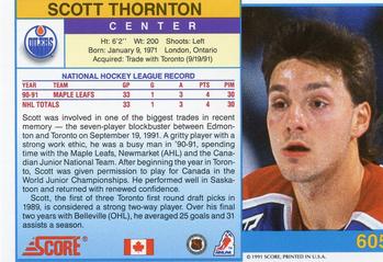 1991-92 Score Canadian English #605 Scott Thornton Back