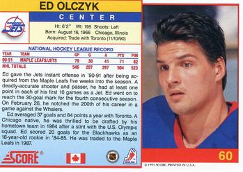 1991-92 Score Canadian English #60 Ed Olczyk Back