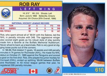 1991-92 Score Canadian English #610 Rob Ray Back