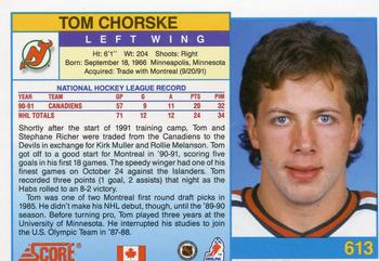 1991-92 Score Canadian English #613 Tom Chorske Back