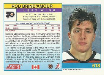 1991-92 Score Canadian English #618 Rod Brind'Amour Back