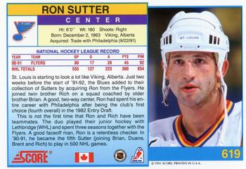 1991-92 Score Canadian English #619 Ron Sutter Back