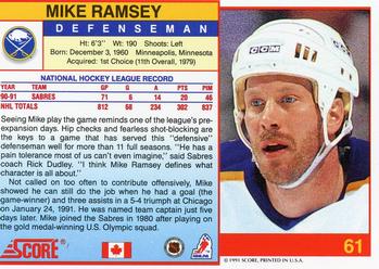 1991-92 Score Canadian English #61 Mike Ramsey Back