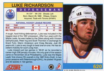 1991-92 Score Canadian English #620 Luke Richardson Back