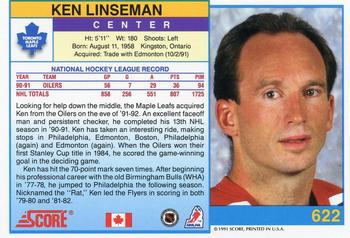 1991-92 Score Canadian English #622 Ken Linseman Back