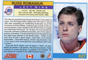 1991-92 Score Canadian English #627 Russ Romaniuk Back