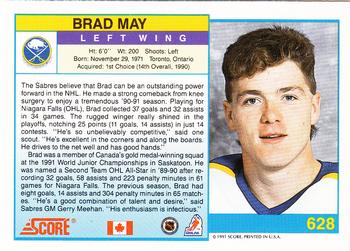 1991-92 Score Canadian English #628 Brad May Back