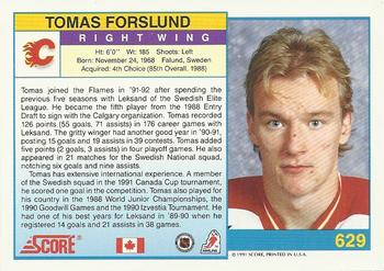 1991-92 Score Canadian English #629 Tomas Forslund Back