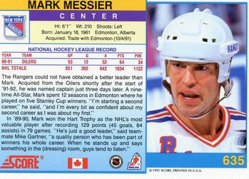1991-92 Score Canadian English #635 Mark Messier Back