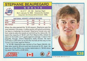 1991-92 Score Canadian English #638 Stephane Beauregard Back