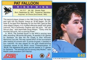 1991-92 Score Canadian English #640 Pat Falloon Back