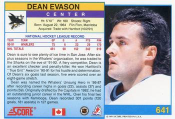 1991-92 Score Canadian English #641 Dean Evason Back