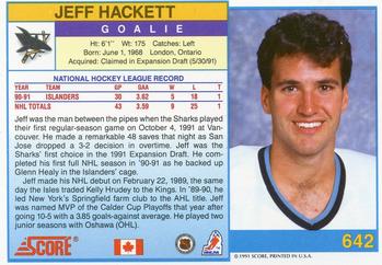1991-92 Score Canadian English #642 Jeff Hackett Back