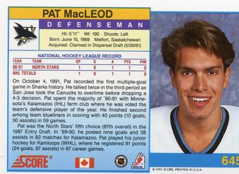 1991-92 Score Canadian English #645 Pat MacLeod Back