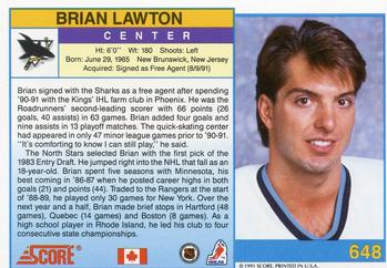 1991-92 Score Canadian English #648 Brian Lawton Back