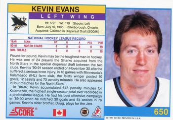 1991-92 Score Canadian English #650 Kevin Evans Back