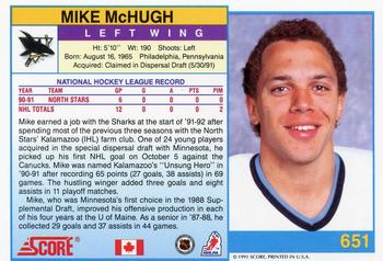 1991-92 Score Canadian English #651 Mike McHugh Back