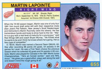 1991-92 Score Canadian English #655 Martin Lapointe Back