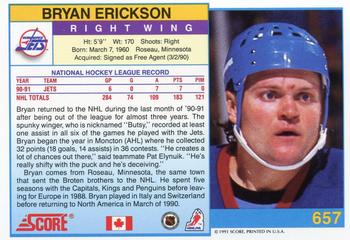 1991-92 Score Canadian English #657 Bryan Erickson Back