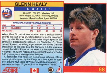 1991-92 Score Canadian English #68 Glenn Healy Back
