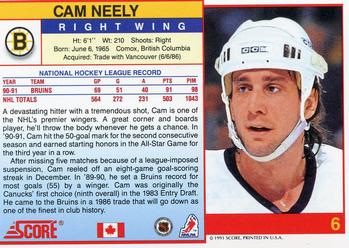 1991-92 Score Canadian English #6 Cam Neely Back