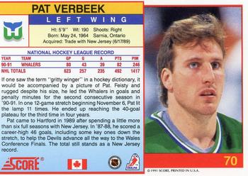 1991-92 Score Canadian English #70 Pat Verbeek Back