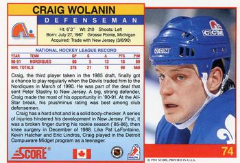 1991-92 Score Canadian English #74 Craig Wolanin Back