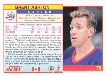 1991-92 Score Canadian English #78 Brent Ashton Back