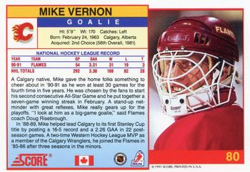 1991-92 Score Canadian English #80 Mike Vernon Back