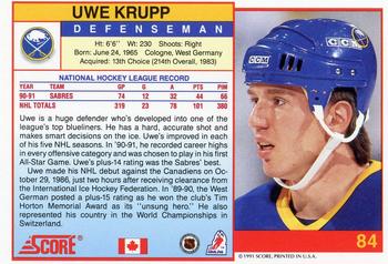 1991-92 Score Canadian English #84 Uwe Krupp Back
