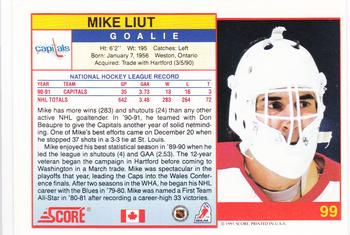 1991-92 Score Canadian English #99 Mike Liut Back