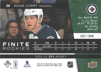 2014-15 SPx - Finite Rookies #20 Adam Lowry Back