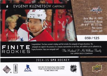 2014-15 SPx - Finite Rookies Autographs #6 Evgeny Kuznetsov Back