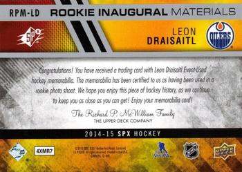 2014-15 SPx - Rookie Inaugural Materials Jersey #RPM-LD Leon Draisaitl Back
