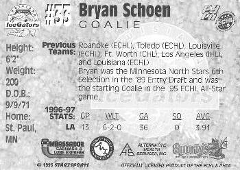 1997-98 Starzsports Louisiana Ice Gators (ECHL) #NNO Bryan Schoen Back