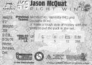 1997-98 Starzsports Louisiana Ice Gators (ECHL) #NNO Jason McQuat Back