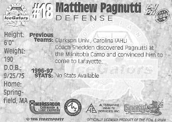 1997-98 Starzsports Louisiana Ice Gators (ECHL) #NNO Matthew Pagnutti Back