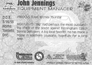 1997-98 Starzsports Louisiana Ice Gators (ECHL) #NNO John Jennings Back