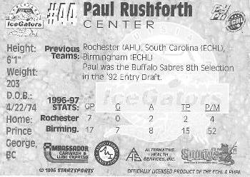1997-98 Starzsports Louisiana Ice Gators (ECHL) #NNO Paul Rushforth Back