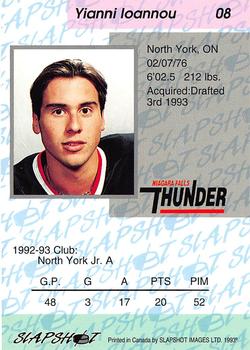 1993-94 Slapshot Niagara Falls Thunder (OHL) #8 Yianni Ioannou Back