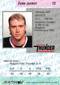 1993-94 Slapshot Niagara Falls Thunder (OHL) #12 Dale Junkin Back