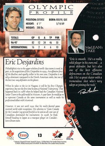 1997 Esso Olympic Hockey Heroes #13 Eric Desjardins Back