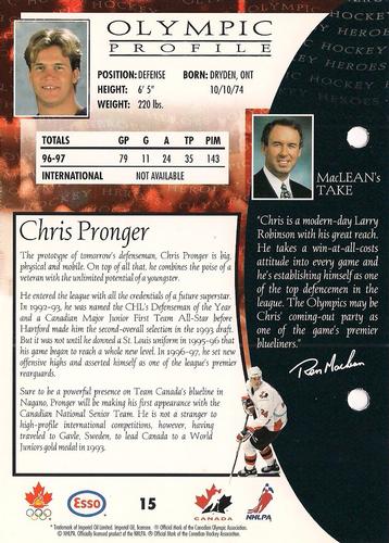 1997 Esso Olympic Hockey Heroes #15 Chris Pronger Back