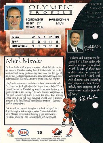 1997 Esso Olympic Hockey Heroes #20 Mark Messier Back