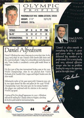 1997 Esso Olympic Hockey Heroes #44 Daniel Alfredsson Back