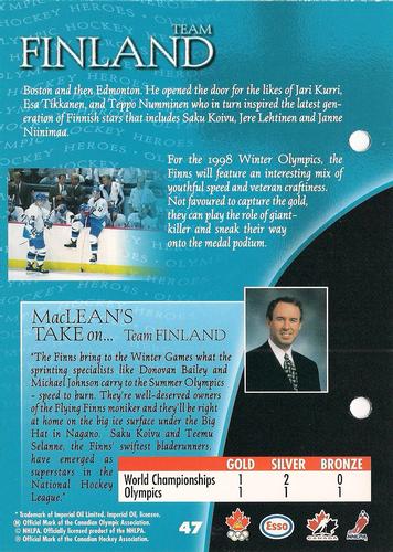 1997 Esso Olympic Hockey Heroes #47 Team Finland Back