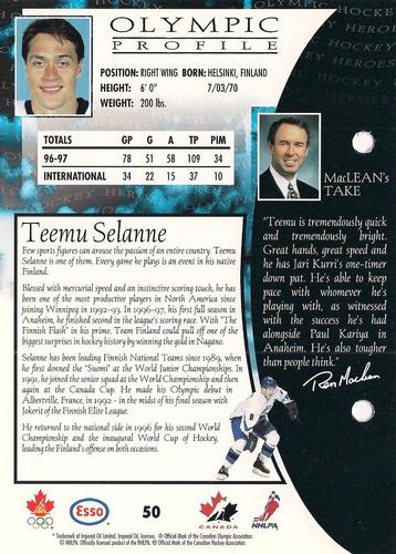 1997 Esso Olympic Hockey Heroes #50 Teemu Selanne Back