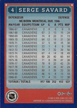 1992-93 O-Pee-Chee Montreal Canadiens Hockey Fest #4 Serge Savard Back