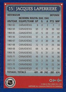 1992-93 O-Pee-Chee Montreal Canadiens Hockey Fest #15 Jacques Laperriere Back